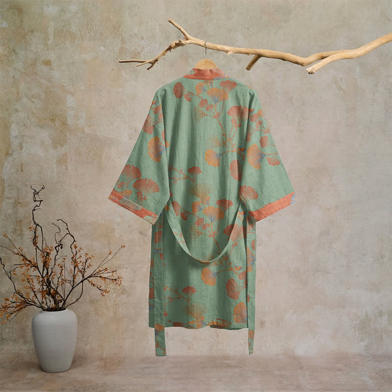Ownkoti Retro Ginkgo Leaf Cotton Kimono Robe - image 15
