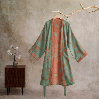 Ownkoti Retro Ginkgo Leaf Cotton Kimono Robe - image 11