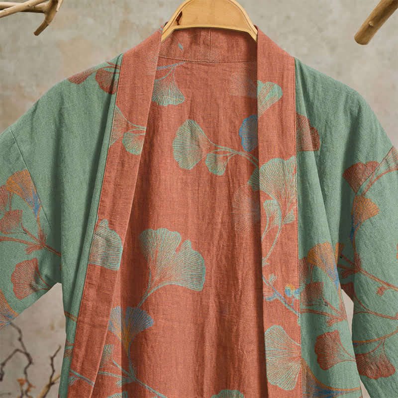 Ownkoti Retro Ginkgo Leaf Cotton Kimono Robe - image 13