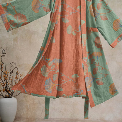 Ownkoti Retro Ginkgo Leaf Cotton Kimono Robe - image 12