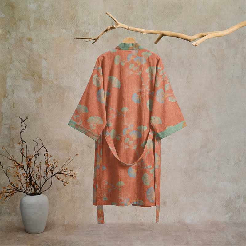 Ownkoti Retro Ginkgo Leaf Cotton Kimono Robe - image 17