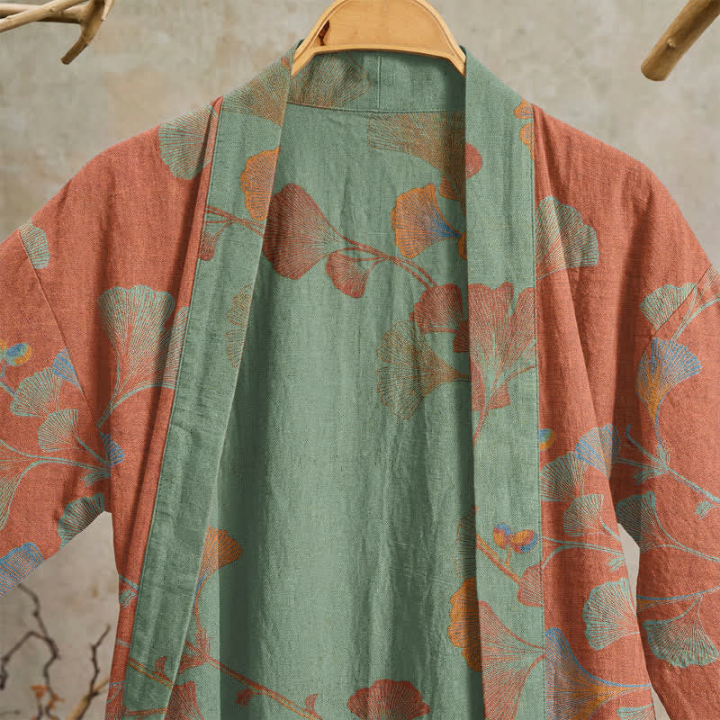 Ownkoti Retro Ginkgo Leaf Cotton Kimono Robe - image 19