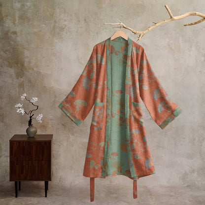 Ownkoti Retro Ginkgo Leaf Cotton Kimono Robe - image 21