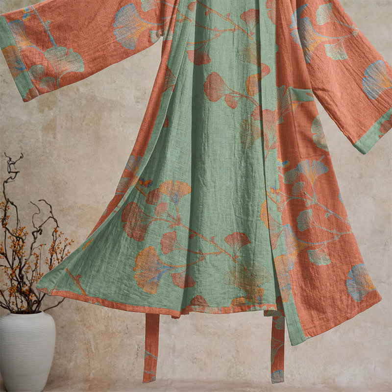 Ownkoti Retro Ginkgo Leaf Cotton Kimono Robe - image 18