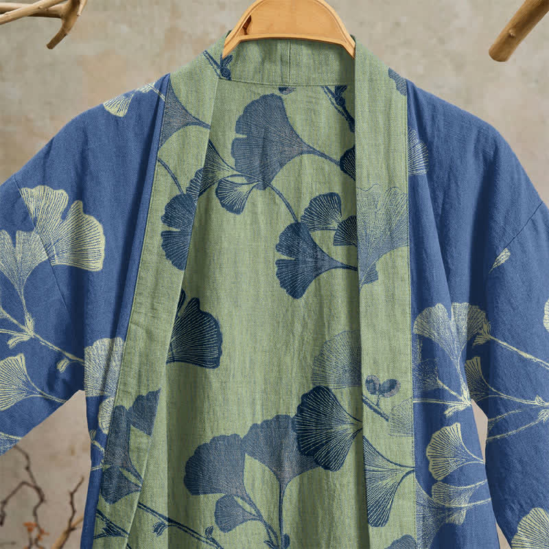 Ownkoti Retro Ginkgo Leaf Cotton Kimono Robe - image 8