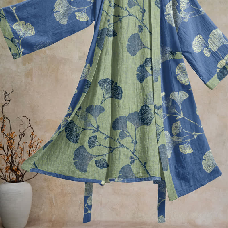 Ownkoti Retro Ginkgo Leaf Cotton Kimono Robe - image 7