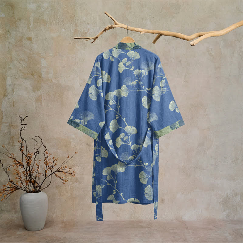 Ownkoti Retro Ginkgo Leaf Cotton Kimono Robe - image 6