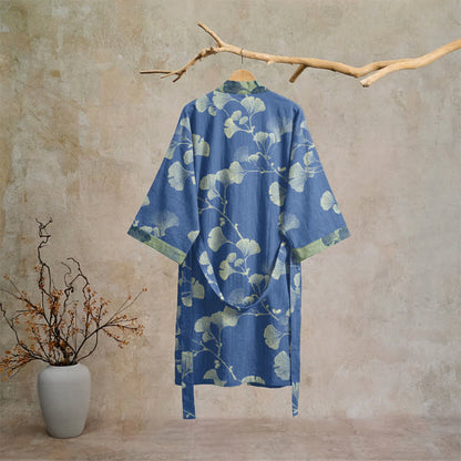 Ownkoti Retro Ginkgo Leaf Cotton Kimono Robe - image 6