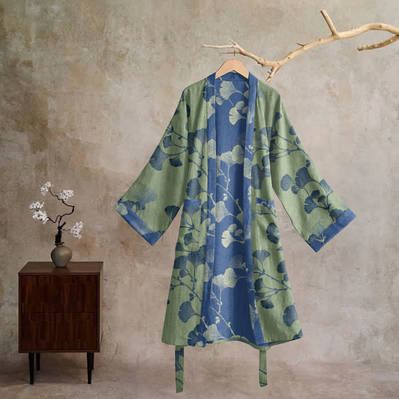 Ownkoti Retro Ginkgo Leaf Cotton Kimono Robe - image 27