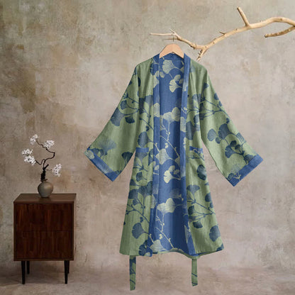 Ownkoti Retro Ginkgo Leaf Cotton Kimono Robe - image 27