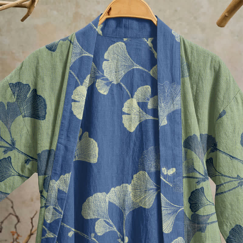 Ownkoti Retro Ginkgo Leaf Cotton Kimono Robe - image 25