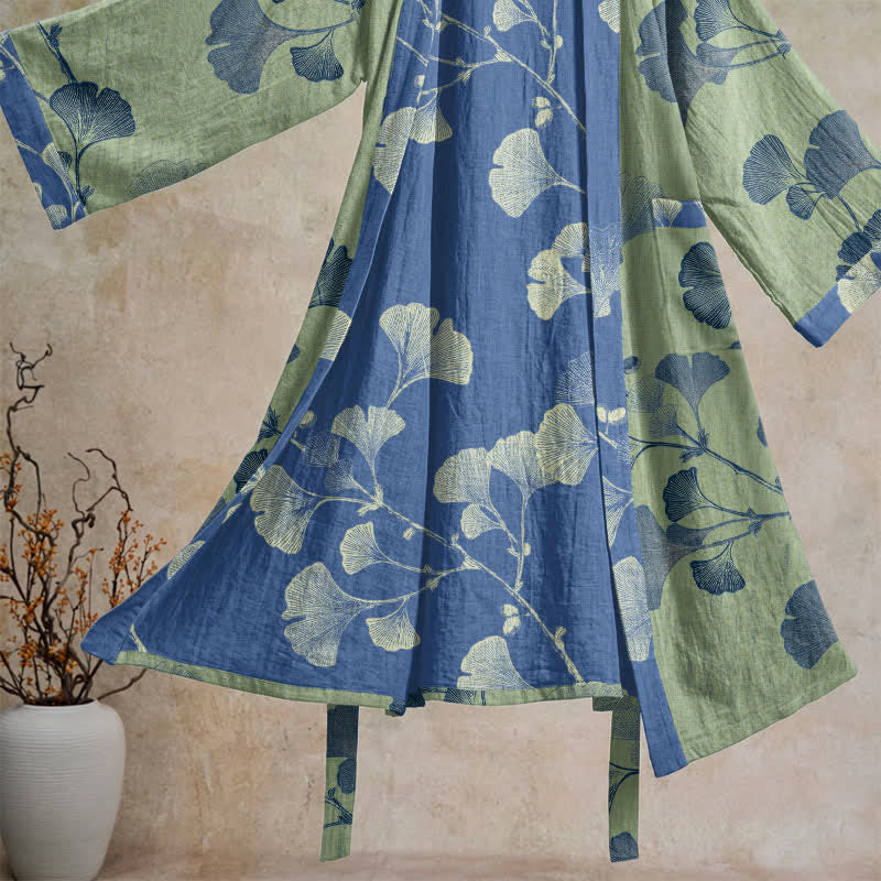 Ownkoti Retro Ginkgo Leaf Cotton Kimono Robe - image 24