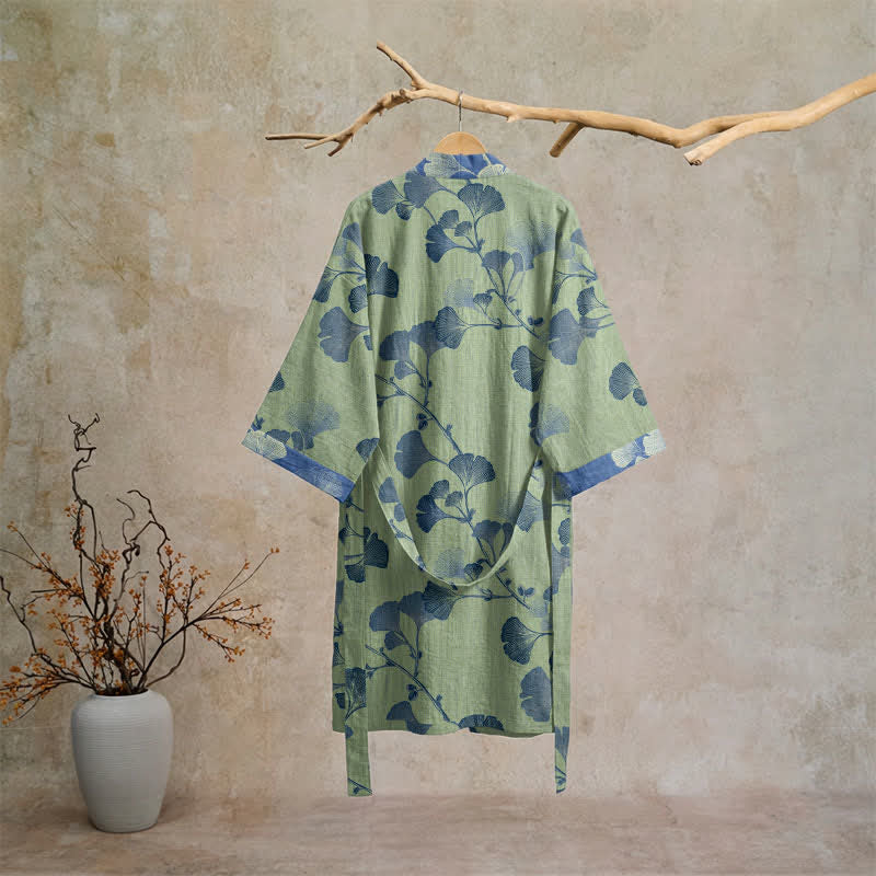 Ownkoti Retro Ginkgo Leaf Cotton Kimono Robe - image 23