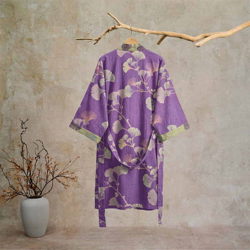 Ownkoti Retro Ginkgo Leaf Cotton Kimono Robe - image 1