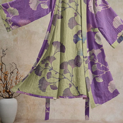Ownkoti Retro Ginkgo Leaf Cotton Kimono Robe - image 2