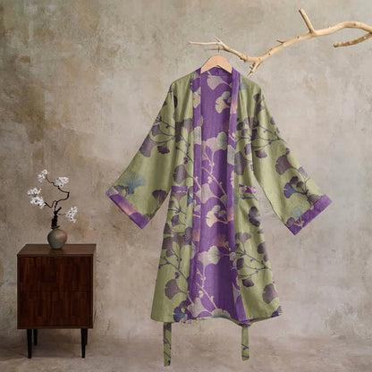 Ownkoti Retro Ginkgo Leaf Cotton Kimono Robe - image 33