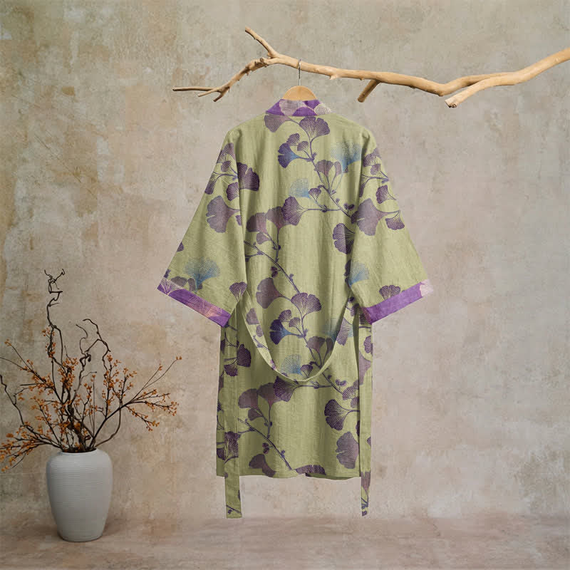 Ownkoti Retro Ginkgo Leaf Cotton Kimono Robe - image 29