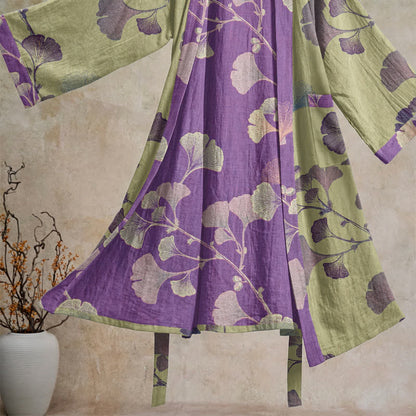 Ownkoti Retro Ginkgo Leaf Cotton Kimono Robe - image 30