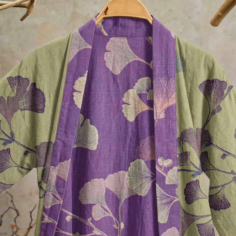 Ownkoti Retro Ginkgo Leaf Cotton Kimono Robe - image 31