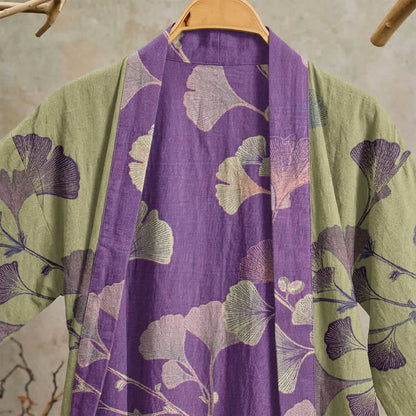 Ownkoti Retro Ginkgo Leaf Cotton Kimono Robe - image 31