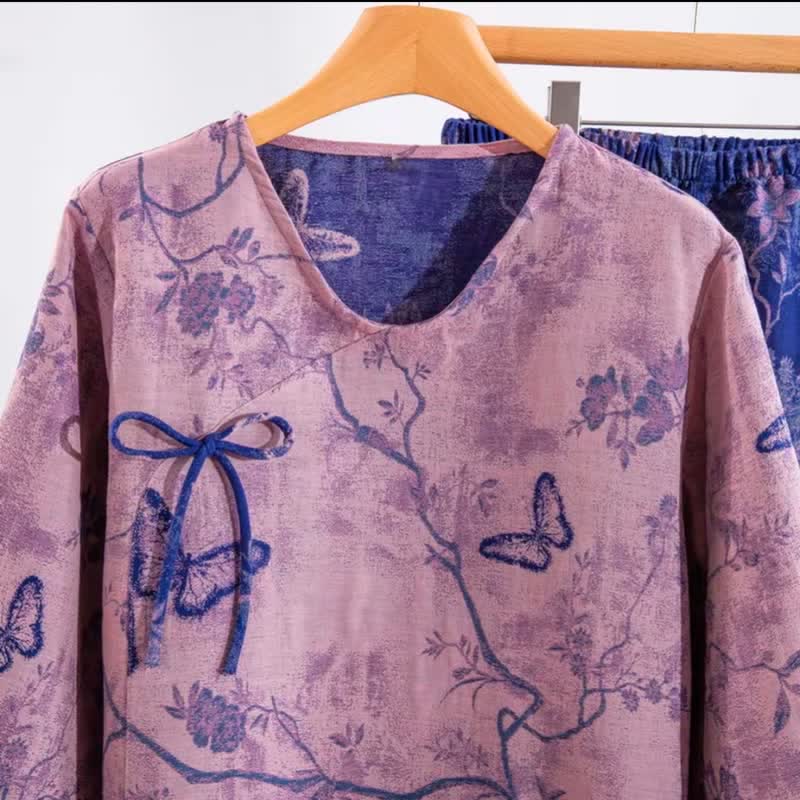 Ownkoti Retro Purple Butterfly Floral Cotton Loungewear Set - image 3