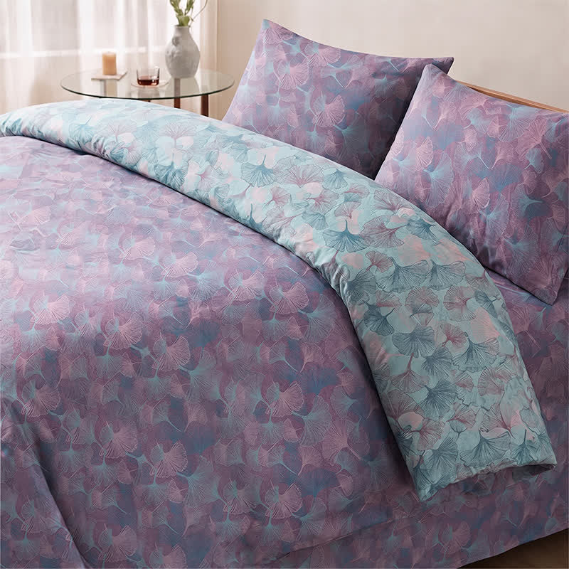Ownkoti Retro Botanical Ginkgo Leaf Cotton Bedding Set - Purple - King - Bedding Set(4PCS) - image 3