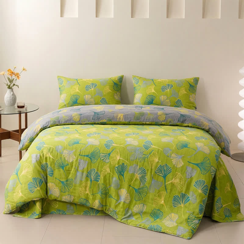 Ownkoti Vintage Green Ginkgo Leaf Cotton Reversible Bedding Set - image 2
