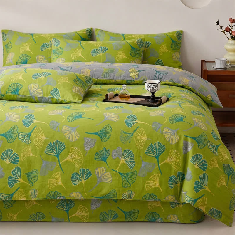 Ownkoti Vintage Green Ginkgo Leaf Cotton Reversible Bedding Set - image 1