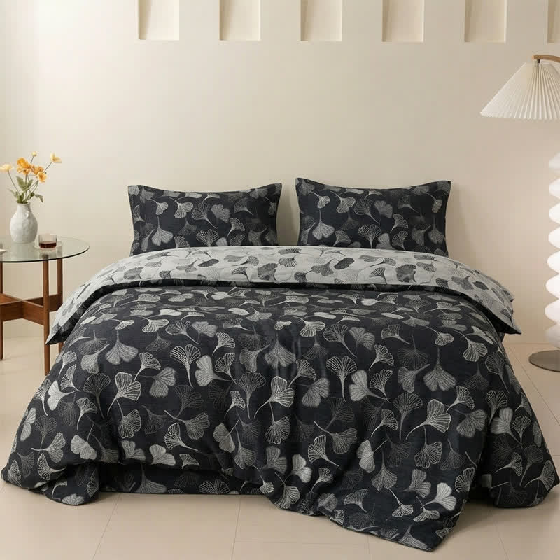 Ownkoti Vintage Black Ginkgo Leaf Reversible Cotton Bedding Set - image 3