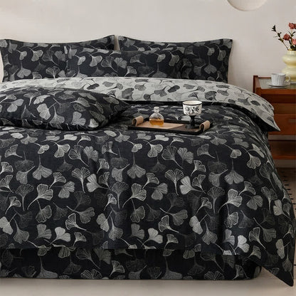 Ownkoti Vintage Black Ginkgo Leaf Reversible Cotton Bedding Set - image 1