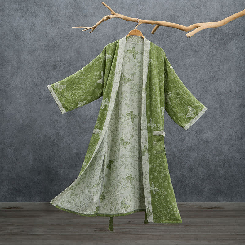 Ownkoti Olive Botanical Butterfly Kimono Bathrobe - Green - XL - image 0
