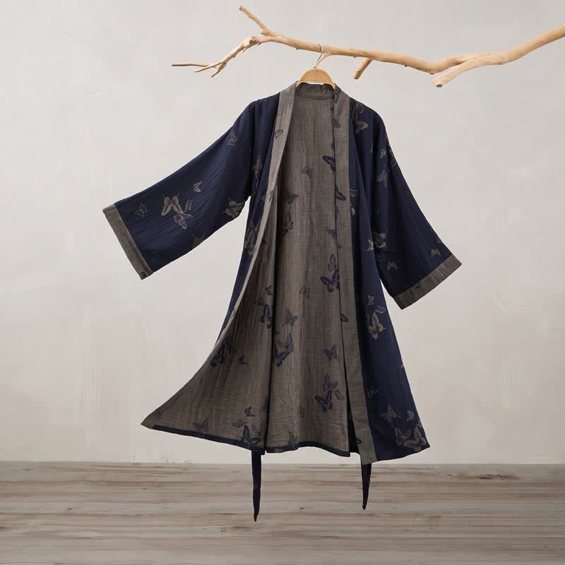 Ownkoti Navy Butterfly Cotton Double Gauze Kimono Robe - image 0