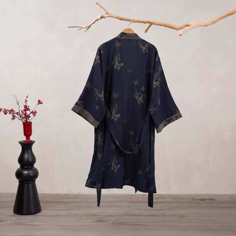 Ownkoti Navy Butterfly Cotton Double Gauze Kimono Robe - image 1