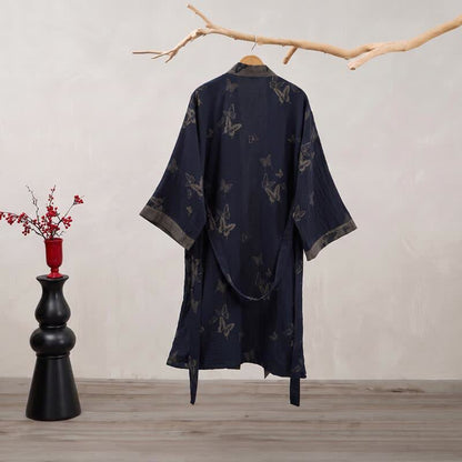 Ownkoti Navy Butterfly Cotton Double Gauze Kimono Robe - image 1