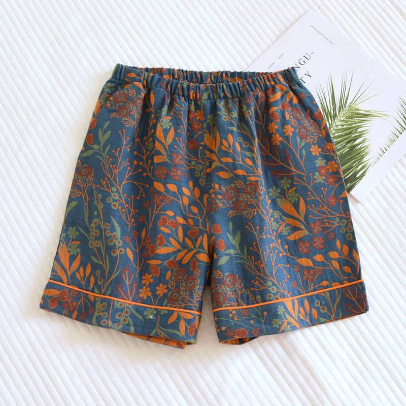 Ownkoti Jacquard Yarn-dyed Cotton Pajamas Short - Blue - XL - image 2