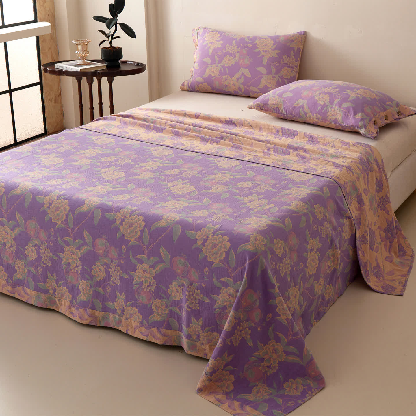 Ownkoti Vinatge Floral Muslin Coverlet Bedspread  - Purple - 2PCS Pillowcases - 19" x 29" - image 0