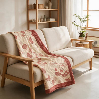 Ownkoti Red Ginkgo Leaf Pattern Cotton Blanket - image 11