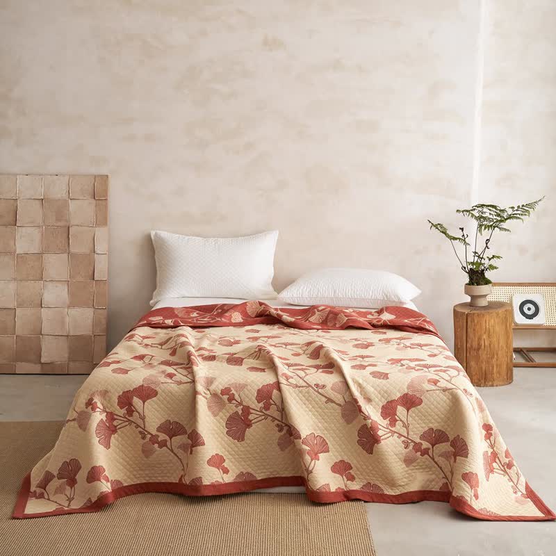 Ownkoti Red Ginkgo Leaf Pattern Cotton Blanket - image 12
