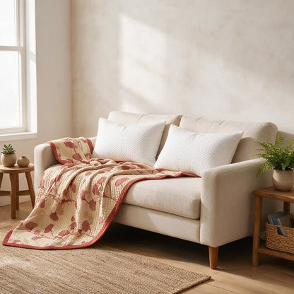 Ownkoti Red Ginkgo Leaf Pattern Cotton Blanket - image 13