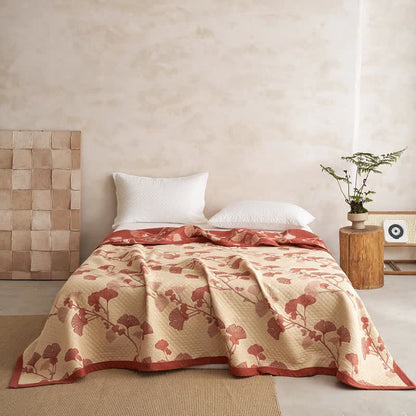 Ownkoti Red Ginkgo Leaf Pattern Cotton Blanket - image 10