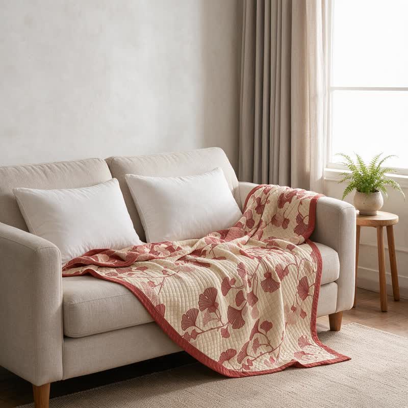 Ownkoti Red Ginkgo Leaf Pattern Cotton Blanket - image 12