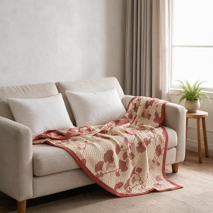 Ownkoti Red Ginkgo Leaf Pattern Cotton Blanket - image 12