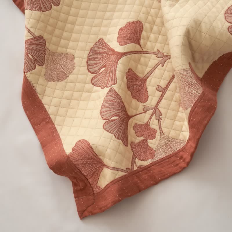 Ownkoti Red Ginkgo Leaf Pattern Cotton Blanket - image 15