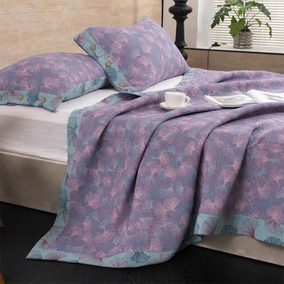 Ownkoti Muted Vintage Ginkgo Leaf Cotton Bedding Set - Purple - Bedspread with 2PCS Pillowcases - King - image 5