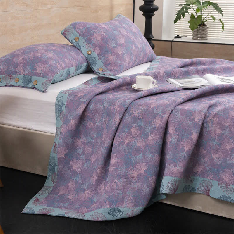 Ownkoti Muted Vintage Ginkgo Leaf Cotton Bedding Set - Purple - 2PCS Pillowcases - 40" x 20" - image 3