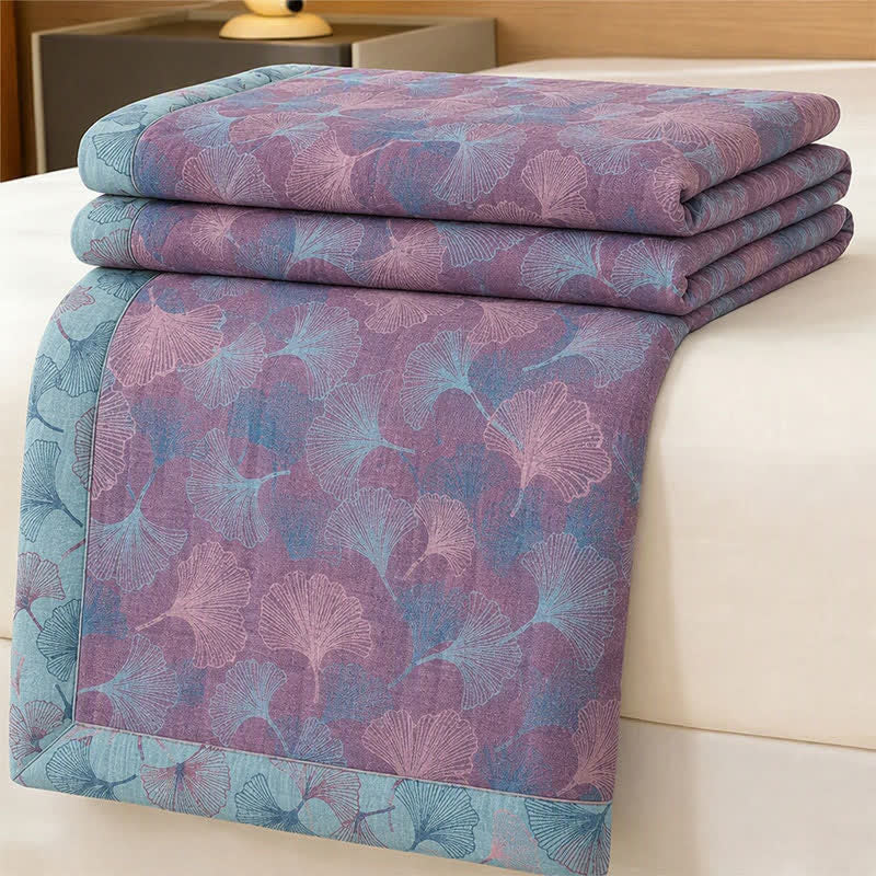 Ownkoti Retro Botanical Ginkgo Leaf Cotton Blanket - Purple - 90" x 92" - image 3