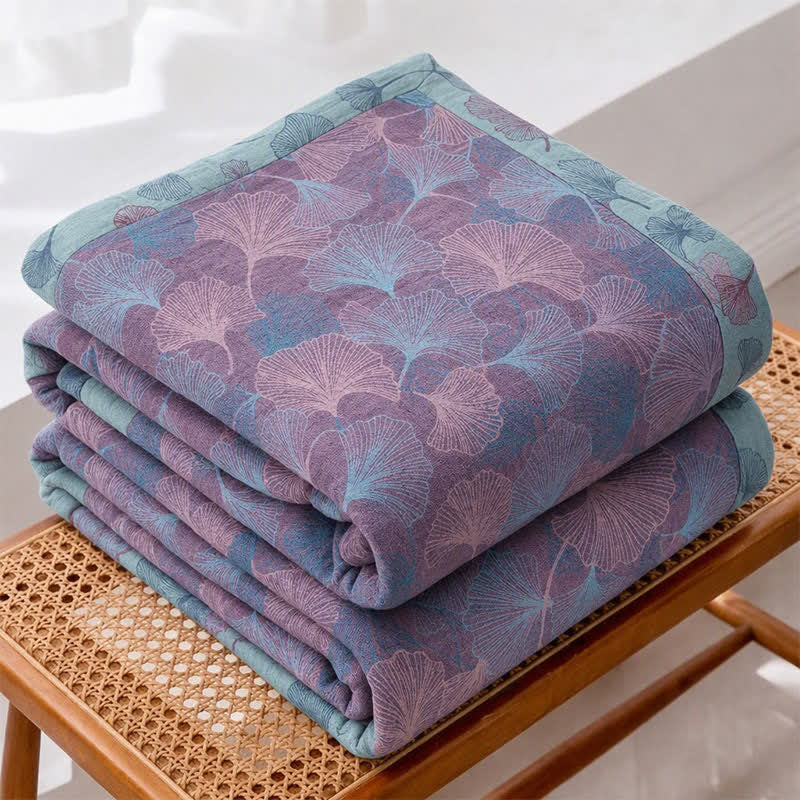 Ownkoti Retro Botanical Ginkgo Leaf Cotton Blanket - image 4