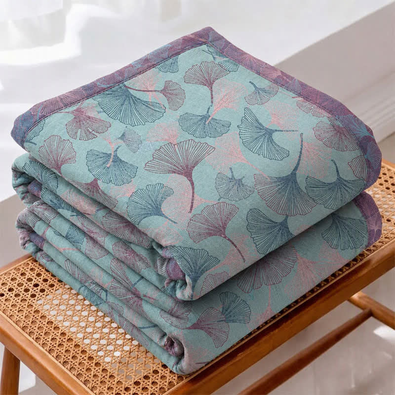 Ownkoti Retro Botanical Ginkgo Leaf Cotton Blanket - image 1