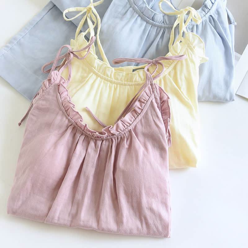 Ownkoti Solid Color Ruffle Cotton Camisole Pajamas - image 1