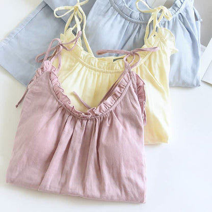 Ownkoti Solid Color Ruffle Cotton Camisole Pajamas - image 1